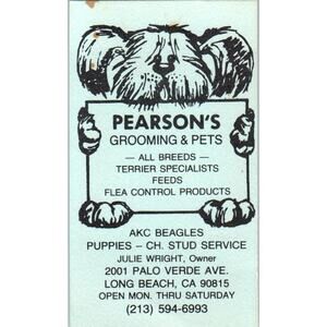 Pearson's Grooming & Pets Long Beach Julie Wright Vintage Business Card SD8-B15